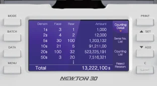 نمایشگر NEWTON-30 در حال نمایش جزئیات شمارش